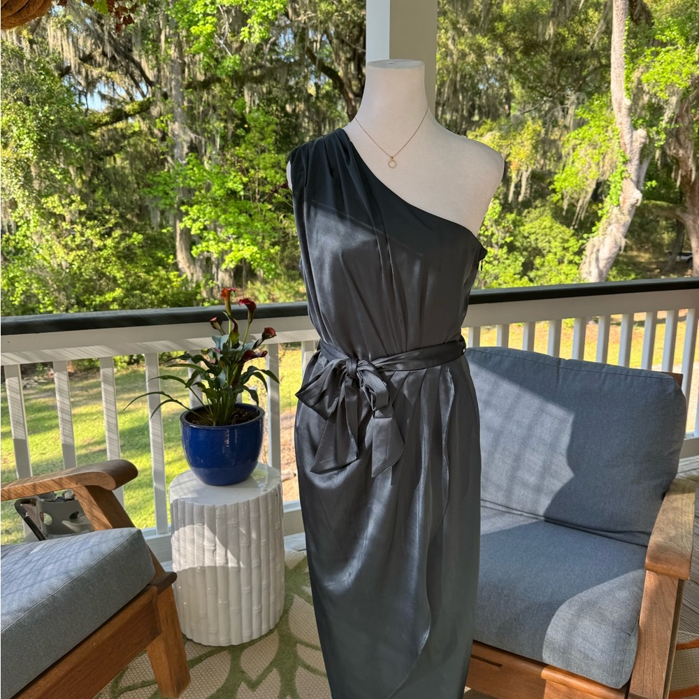 Elegant One-Shoulder dark greenDress